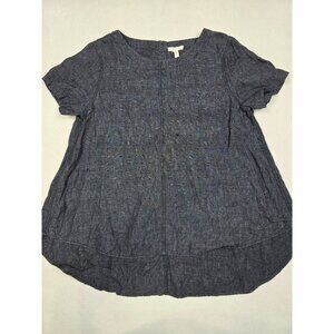 Eileen Fisher 100% Organic Linen Short Sleeve Tunic Top Dark Gray Large